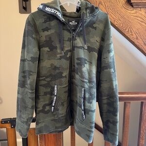 Hollister Men's Camo Hoodie Full Zip Up Sweatshirt Size Large